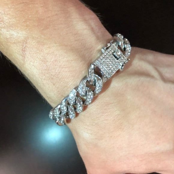 Men’s Miami Cuban Link Diamond Bracelet, Cubic Zirconia Bracelet, CZ Bracelet - Picture 6 of 8